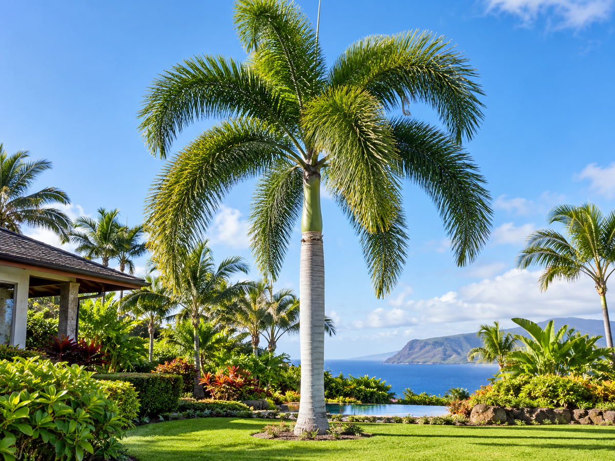 Wodyetia bifurcata Vossestaartpalm volwassen palm in tropische tuin