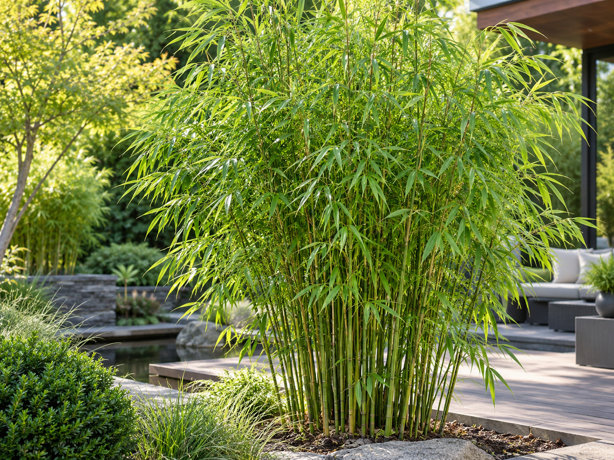 Fargesia robusta Pingwu in moderne tuin
