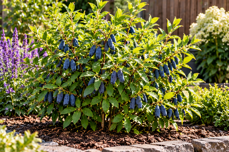 Blauwe honingbes in een tuin